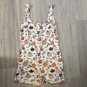 SHEIN Halloween Pumpkin Print Romper - Orange and Black